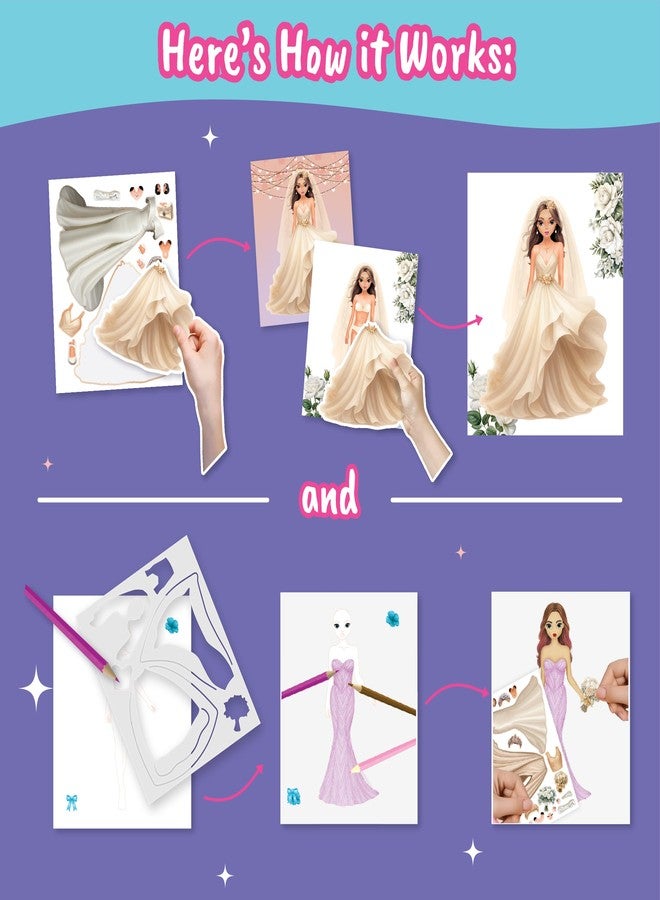BSCOOL Wedding Sticker Dress Up, Coloring Book with Dress Design Activities.Fashion Design Sketchbook for Kids 5 and up. Little Designer Creativity Book. Christmas Gift for Girls - Image 5